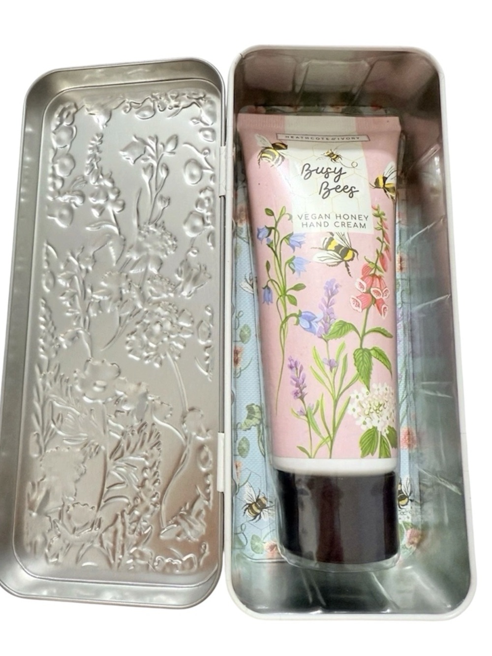 Heathcote & Ivory Scented Busy Bees Vegan Honey Hand Cream & Floral Bee Tin NWT